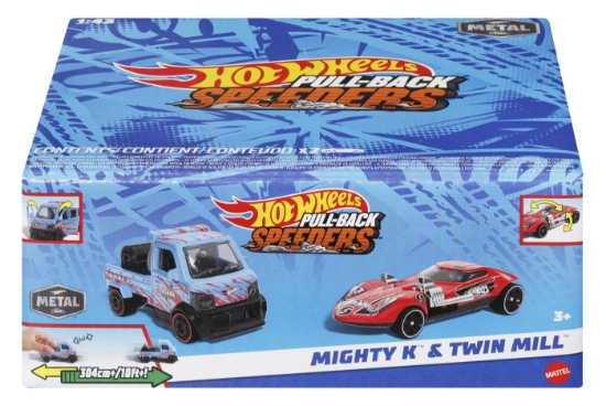 Imagine HOT WHEELS SET 2 MASINUTE METALICE PULL BACK MIGHTY K SI TWIN MILL 1:43