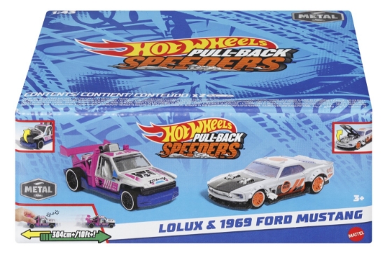 Imagine HOT WHEELS SET 2 MASINUTE METALICE PULL BACK LOLUX SI 1969 FORD MUSTANG 1:43