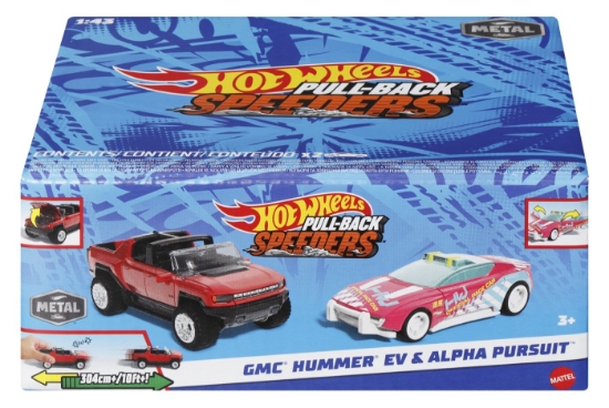 Imagine HOT WHEELS SET 2 MASINUTE METALICE PULL BACK GMC HUMMER EV SI ALPHA PURSUIT 1:43