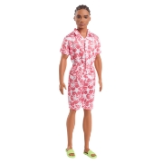 Imagine BARBIE PAPUSA BAIAT FASHIONISTAS IN SALOPETA STIL HAWAIAN SI SANDALE VERZI