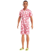 Imagine BARBIE PAPUSA BAIAT FASHIONISTAS IN SALOPETA STIL HAWAIAN SI SANDALE VERZI