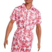 Imagine BARBIE PAPUSA BAIAT FASHIONISTAS IN SALOPETA STIL HAWAIAN SI SANDALE VERZI