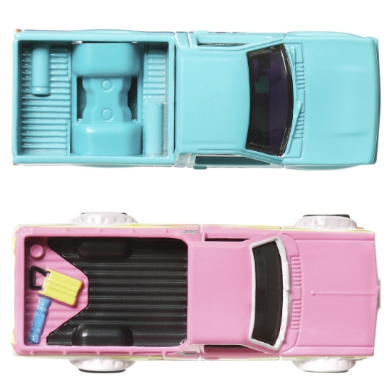 Imagine Hot Wheels Premium Set 2 mașinuțe metalice Datsun Sunny Truck și Nissan Hardbody scară 1:64