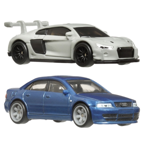 Imagine Hot Wheels Premium Set 2 mașinuțe metalice Audi S4 Quattro și Audi R8 LMS scară 1:64