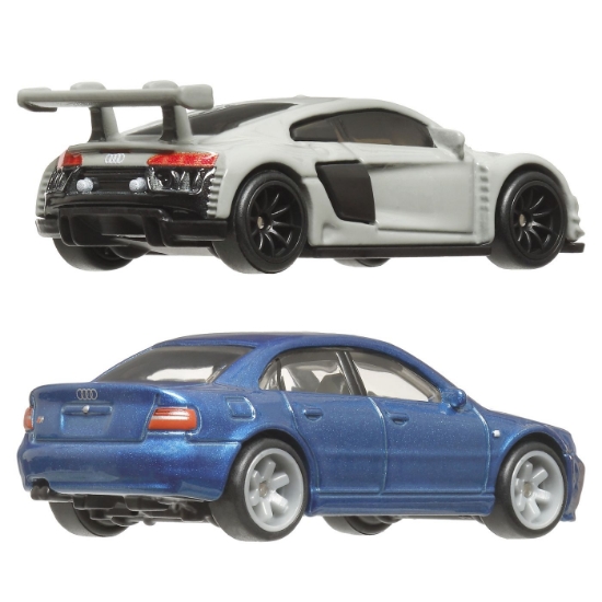 Imagine Hot Wheels Premium Set 2 mașinuțe metalice Audi S4 Quattro și Audi R8 LMS scară 1:64