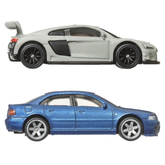 Imagine Hot Wheels Premium Set 2 mașinuțe metalice Audi S4 Quattro și Audi R8 LMS scară 1:64