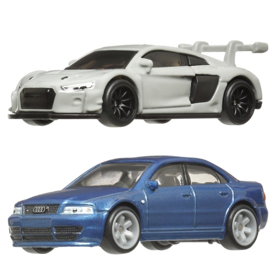 Imagine Hot Wheels Premium Set 2 mașinuțe metalice Audi S4 Quattro și Audi R8 LMS scară 1:64