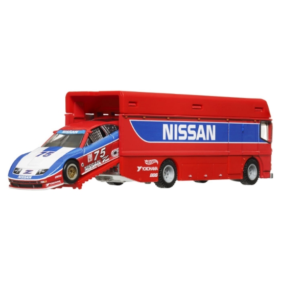 Imagine Hot Wheels transportator Euro Hauler cu mașinuță Nissan 300 ZX GTS, scară 1:64