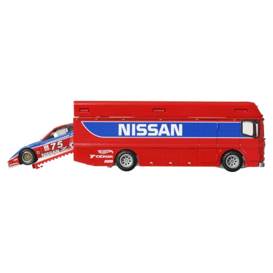 Imagine Hot Wheels transportator Euro Hauler cu mașinuță Nissan 300 ZX GTS, scară 1:64