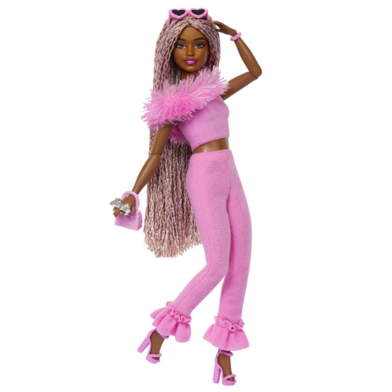 Imagine BARBIE DELUXE STYLE PAPUSA BARBIE CU SALOPETA ROZ SI PAR IMPLETIT