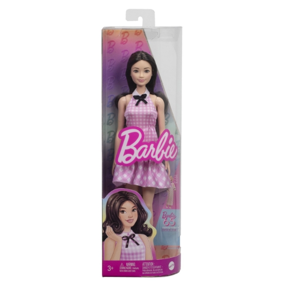 Imagine BARBIE PAPUSA BARBIE FASHIONISTAS BRUNETA CU ROCHIE ROZ IN CAROURI
