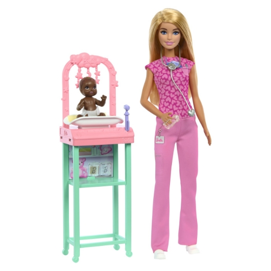 Imagine BARBIE SET DE JOACA PAPUSA BARBIE BLONDA FACE CARIERA PEDIATRU