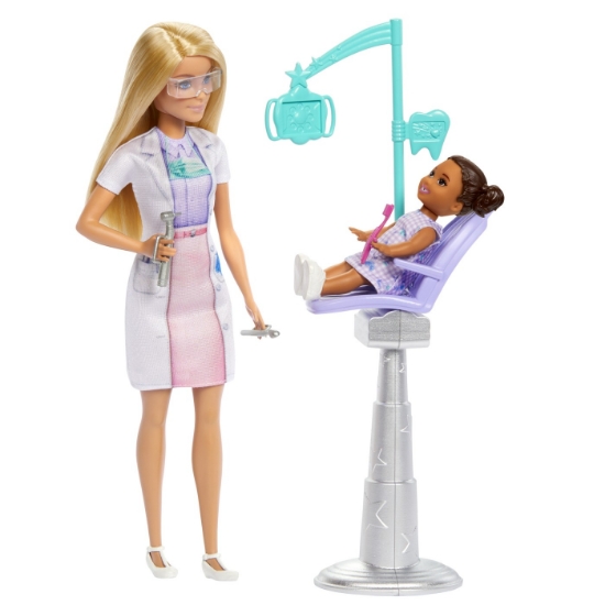Imagine BARBIE SET DE JOACA PAPUSA BARBIE BLONDA FACE CARIERA STOMATOLOG