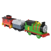 Imagine THOMAS LOCOMOTIVA MOTORIZATA PERCY BRAKE CAR BRUNO CU 2 VAGOANE