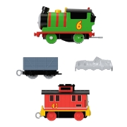 Imagine THOMAS LOCOMOTIVA MOTORIZATA PERCY BRAKE CAR BRUNO CU 2 VAGOANE