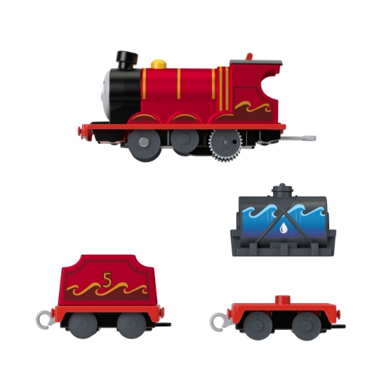 Imagine Thomas locomotiva motorizată Splash Tank James cu 2 vagoane