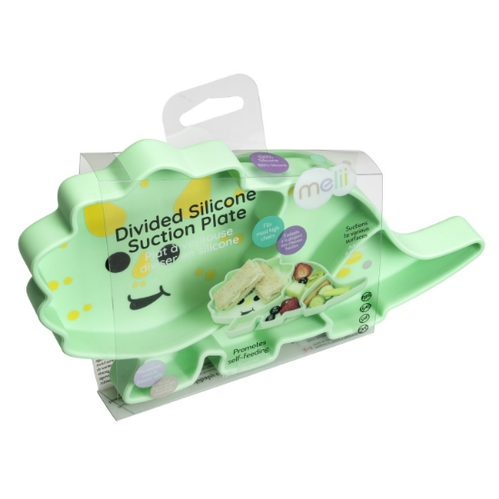 Imagine Farfurie compartimentată din silicon cu ventuză, Melii, model Dinozaur