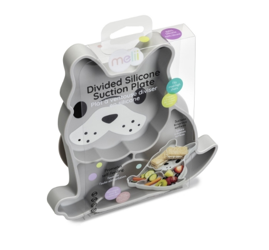 Imagine Farfurie compartimentată din silicon cu ventuză, Melii, model Bulldog
