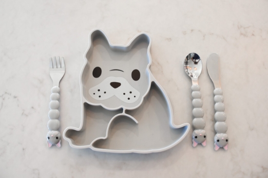 Imagine Farfurie compartimentată din silicon cu ventuză, Melii, model Bulldog