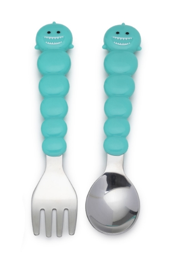 Imagine Castronel din silicon cu capac și tacâmuri, Melii, model rechin