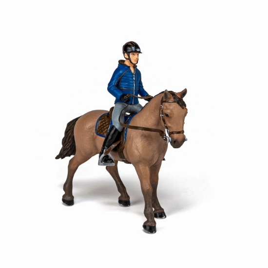 Imagine PAPO FIGURINA SET ECHITATIE CAL SI JOCHEU  IN JACHETA ALBASTRA