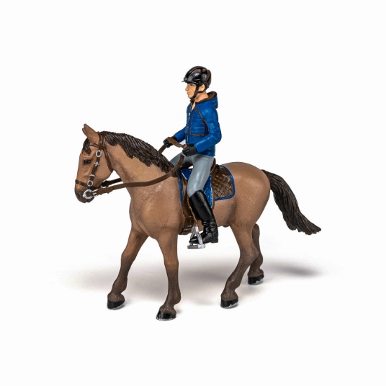 Imagine PAPO FIGURINA SET ECHITATIE CAL SI JOCHEU  IN JACHETA ALBASTRA