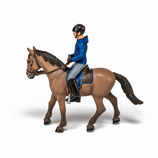 Imagine PAPO FIGURINA SET ECHITATIE CAL SI JOCHEU  IN JACHETA ALBASTRA