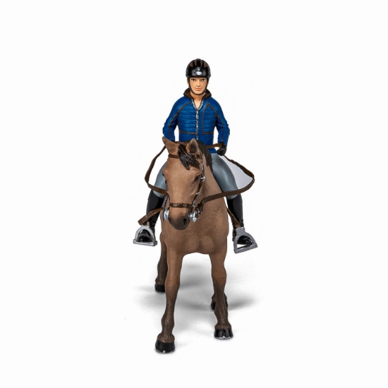 Imagine PAPO FIGURINA SET ECHITATIE CAL SI JOCHEU  IN JACHETA ALBASTRA