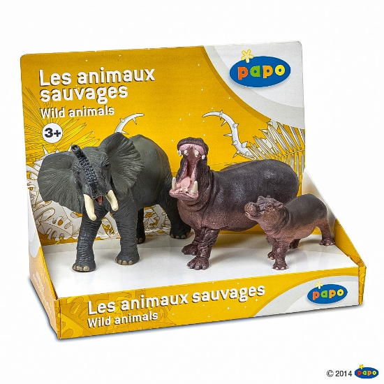 Imagine PAPO SET ANIMALE SALBATICE ELEFANT, HIPOPOTAM SI HIPOPOTAM PUI