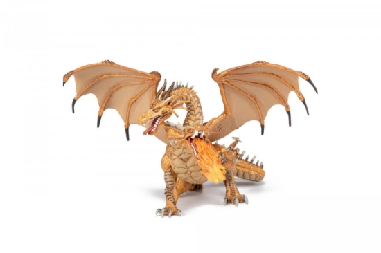Imagine PAPO FIGURINA DRAGON CU DOUA CAPETE AURIU