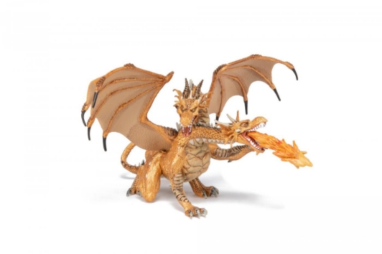 Imagine PAPO FIGURINA DRAGON CU DOUA CAPETE AURIU