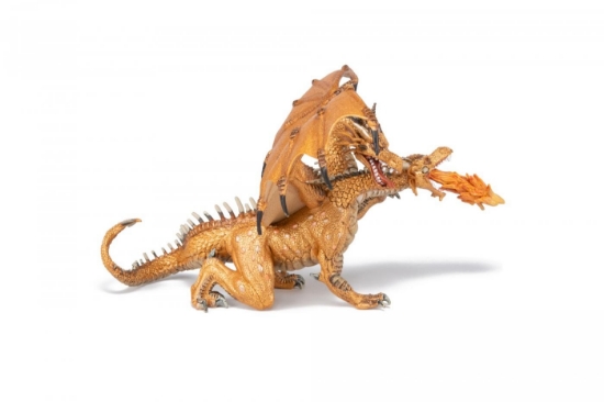 Imagine PAPO FIGURINA DRAGON CU DOUA CAPETE AURIU