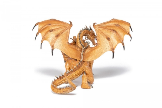 Imagine PAPO FIGURINA DRAGON CU DOUA CAPETE AURIU