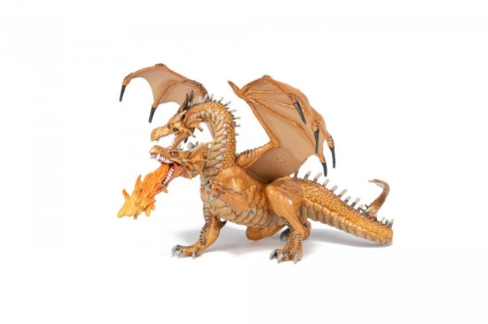 Imagine PAPO FIGURINA DRAGON CU DOUA CAPETE AURIU