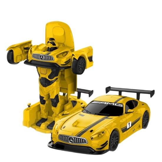 Imagine MASINUTA METALICA CONVERTIBILA MERCEDES BENZ GT3 GALBENA CU SCARA 1 LA 32