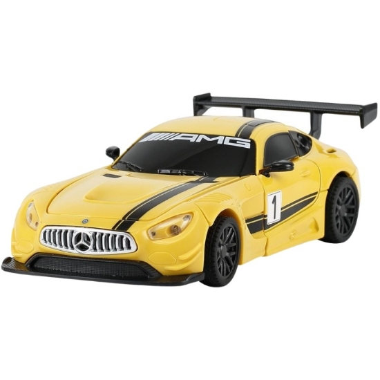 Imagine Mașinuță metalică convertibilă Mercedes Benz GT3 galbenă cu scară 1 la 32