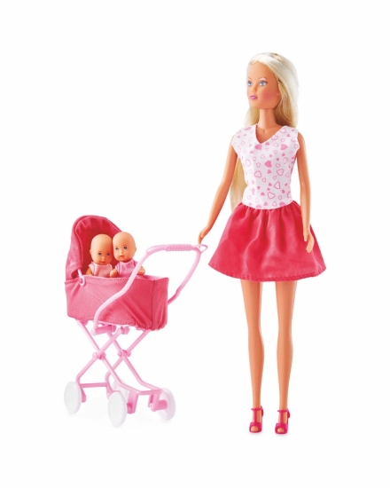 Imagine PAPUSA STEFFI FUSTA ROZ CU CARUCIOR SI GEMENI