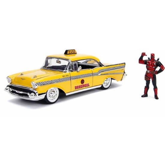 Imagine Yellow Taxi Chevy 1957 Deadpool scară 1:24
