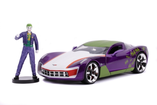 Imagine Masinuta metalica Chevy Corvette Stingray 2009 și figurina Joker, scara 1:24