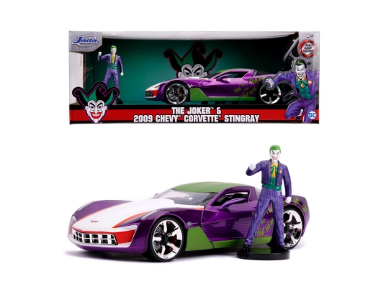 Imagine Masinuta metalica Chevy Corvette Stingray 2009 și figurina Joker, scara 1:24