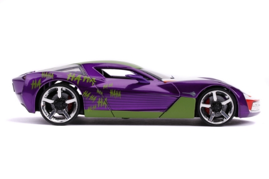 Imagine Masinuta metalica Chevy Corvette Stingray 2009 și figurina Joker, scara 1:24