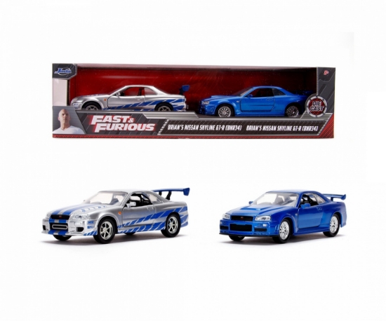 Imagine SET MASINUTE METALICE FAST & FURIOUS BRIAN'S NISSAN SKYLINE GT-R(BNR34) SCARA 1 LA 32