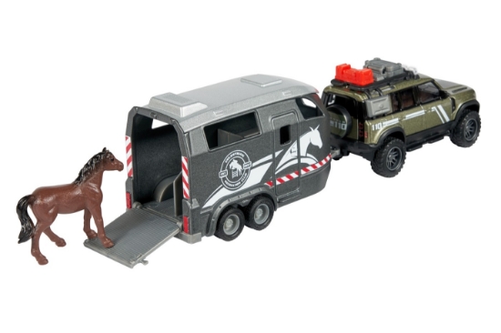 Imagine Majorette Land Rover cu remorcă pentru cai