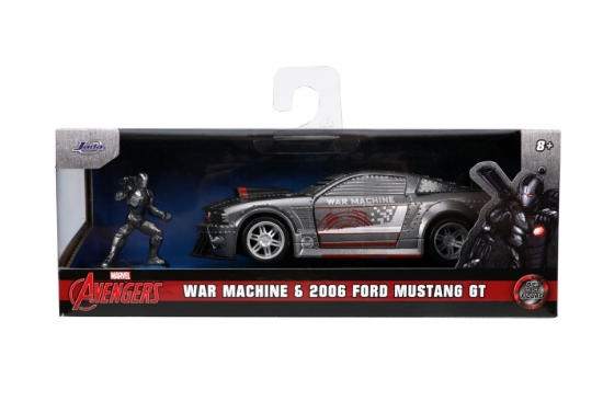 Imagine JADA MARVEL MASINUTA METALICA FORD MUSTANG SCARA 1:32 SI FIGURINA METALICA WAR MACHINE