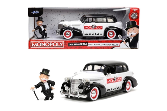 Imagine Jada set mașinuță metalică Chevrolet Master Deluxe 1939 scară 1:24 și figurină Mr. Monopoly