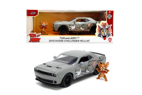 Imagine Jada mașină metalică Dodge Challenger Hellcat scară 1 la 24 și figurină Jerry