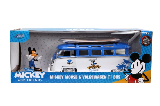 Imagine JADA MASINA DIN METAL VOLKSWAGEN T1 BUS SCARA 1 LA 24 SI FIGURINA MICKEY MOUSE