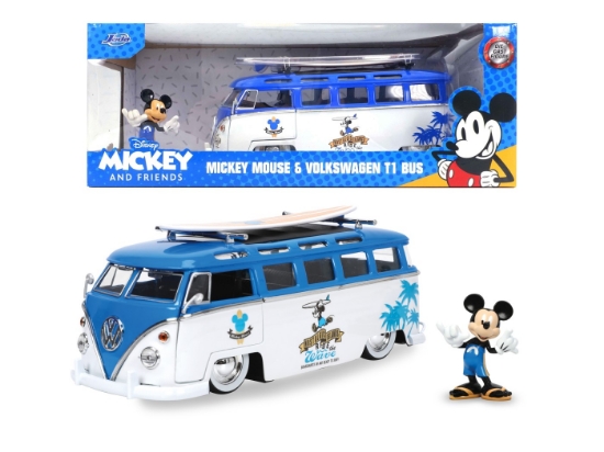 Imagine Jada mașină din metal Volkswagen T1 Bus scară 1 la 24 și figurină Mickey Mouse