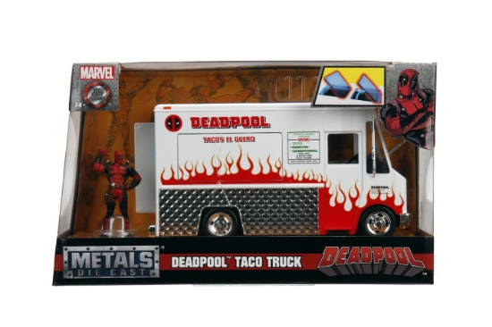 Imagine JADA MARVEL SET CAMIONUL DE MANCARE SCARA 1:24 SI FIGURINA METALICA DEADPOOL