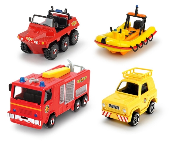 Imagine POMPIERUL SAM SET 4 VEHICULE DIN METAL CU BARCA SCARA 1:64